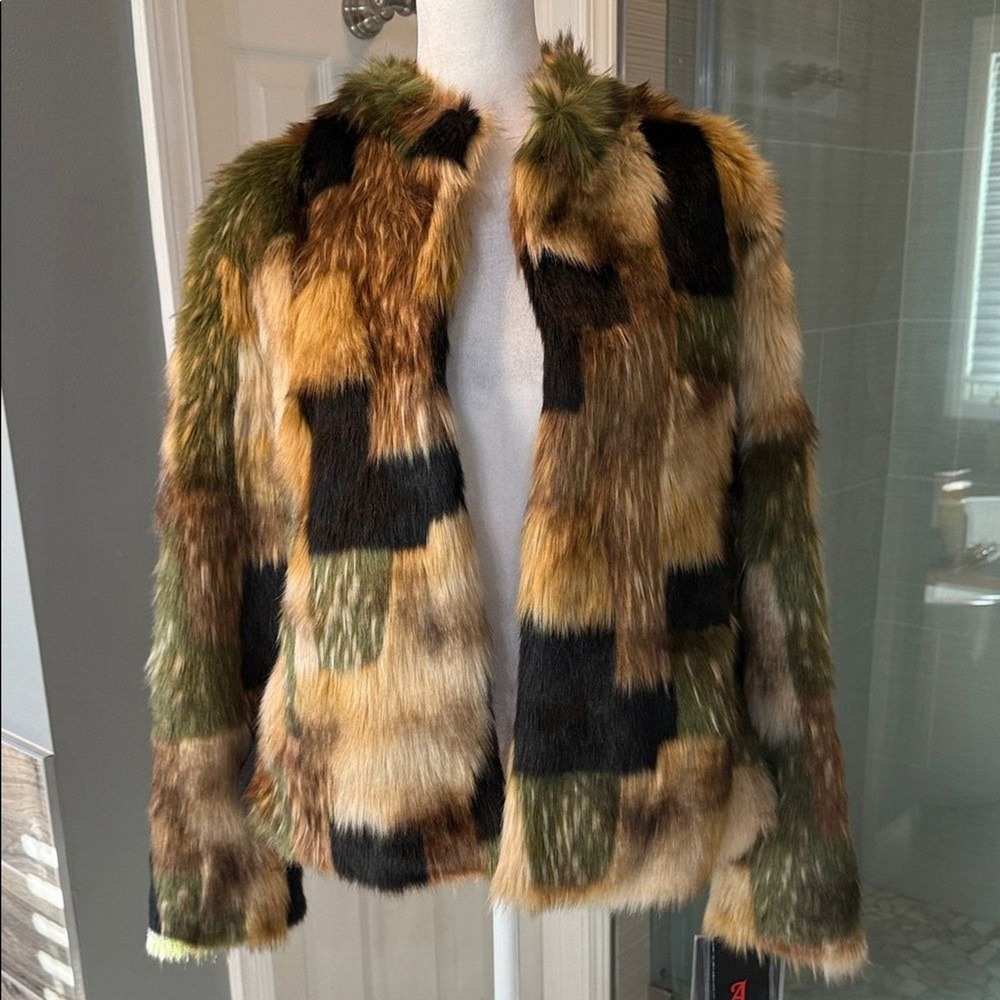 Adrienne Landau Premium Pelt Modern Couture Camouflage Faux Fur Coat Size XS NWT - Picture 2 of 11